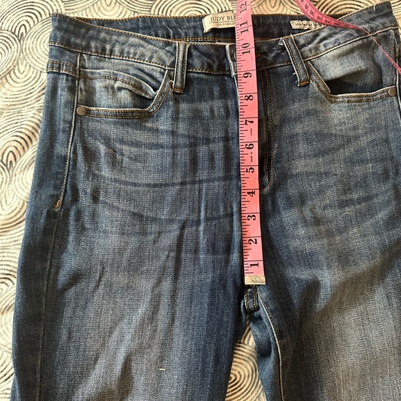 Judy Blue Cotton Darker Wash High Rise Distressed Knee RawHem Skinny Jeans 11/30 - Picture 12 of 16